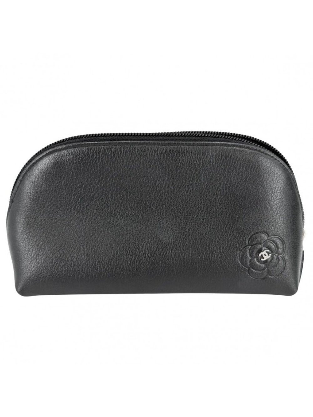Chanel Pouch Camellia CC Logo Case Leather Black Silver